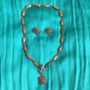 Silver/Gold Necklace & Earrings Set